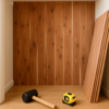 Cedar tongue-and-groove boards being installed on the interior walls of a closet during a cedar closet lining project.