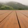 MOSO bamboo decking boards installed with hidden fasteners on a Bay Area hillside deck with fog in the background.