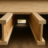 TJI engineered I-joists installed in a residential floor framing bay with OSB web and wood flanges visible