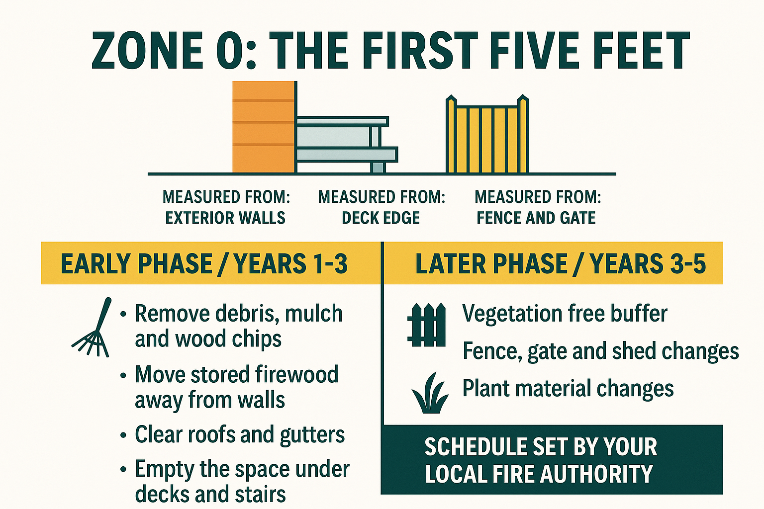 Infographic summarizing Zone 0 measurement points and the early and later phase requirements