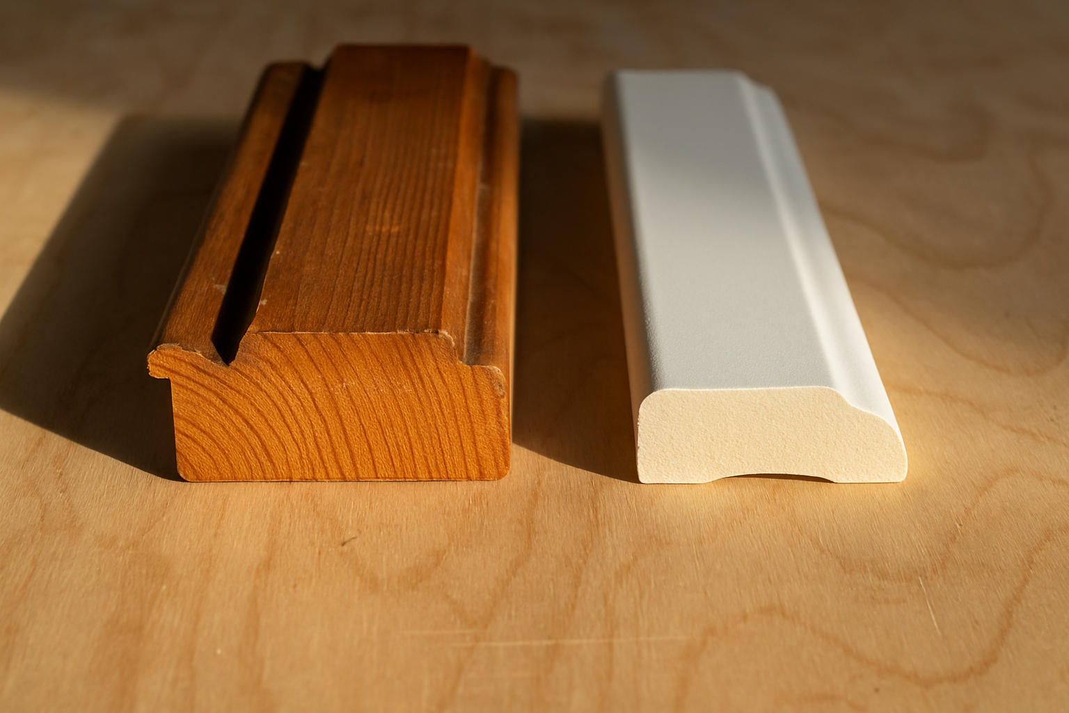 Nothing Off the Shelf Fits: Matching Trim Profiles in a 1920s Berkeley Home 1 Old thick fir door casing with backband next to thinner modern primed pine casing showing profile differences